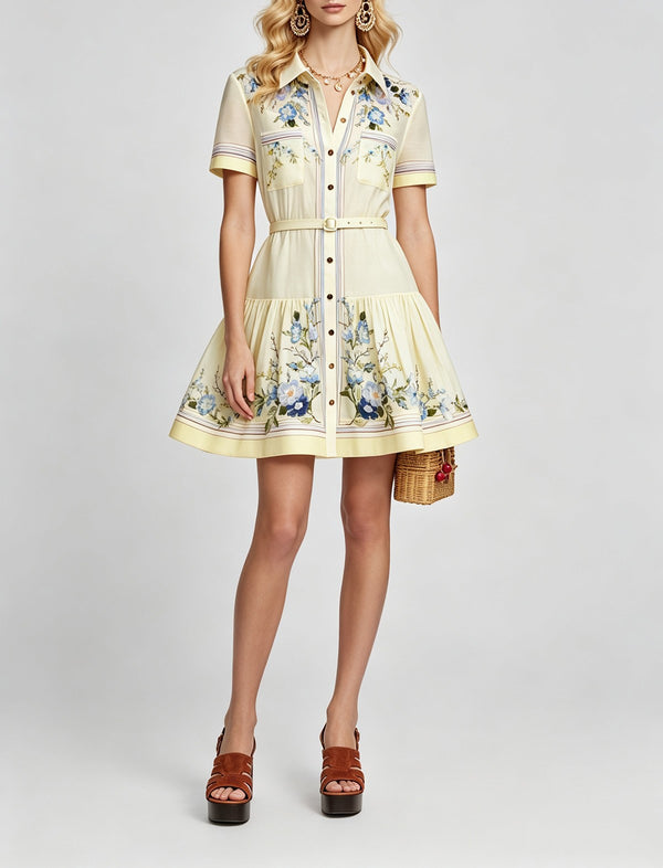 Women Summer Printed Shirt With Short Sleeves Short Sleeved High Waisted Cotton And Linen Dress With A High Waist Simple And Short A Line Dress