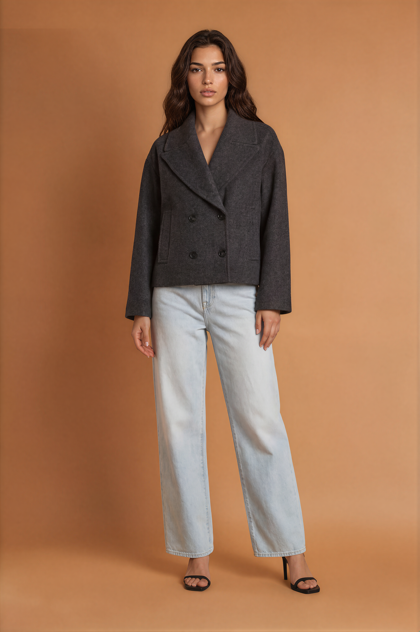 Autumn Double Breasted Blended Double Row Ornament Short Coat