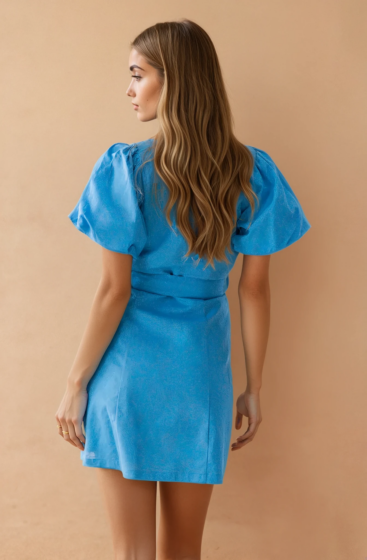 Bella Belted Blue Puffy Sleeve Dress