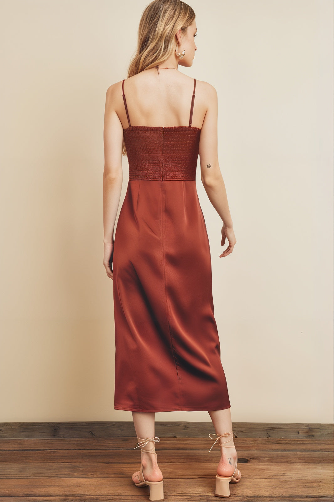 Rust Corset Midi Dress