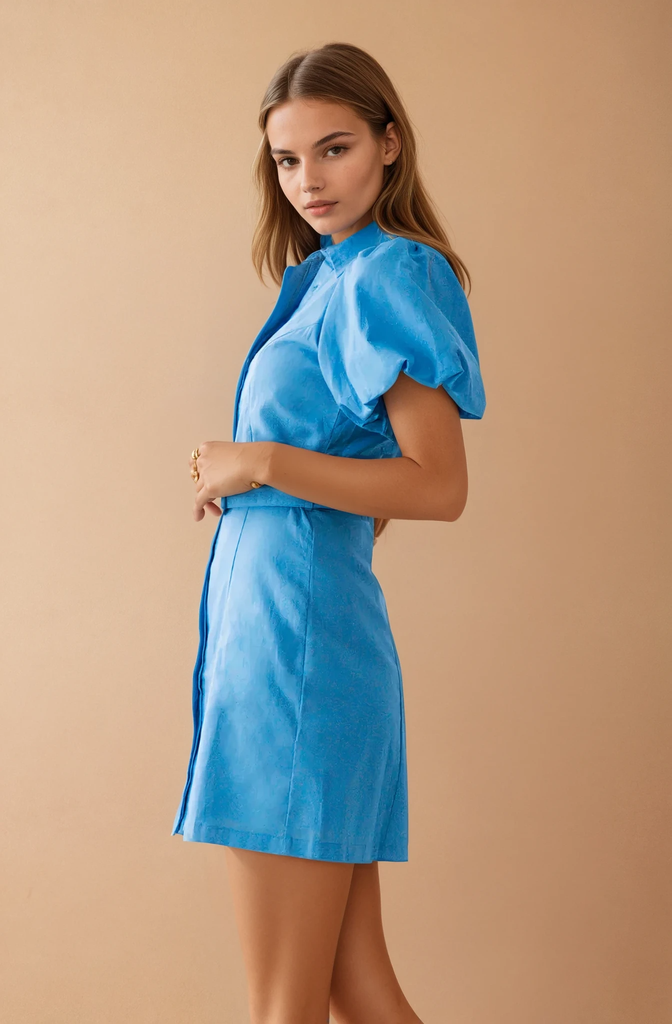 Bella Belted Blue Puffy Sleeve Dress