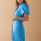 Bella Belted Blue Puffy Sleeve Dress