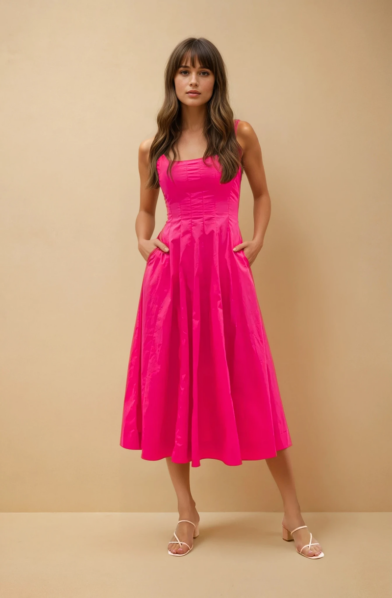 Rasberry Scoop Back Midi Dress