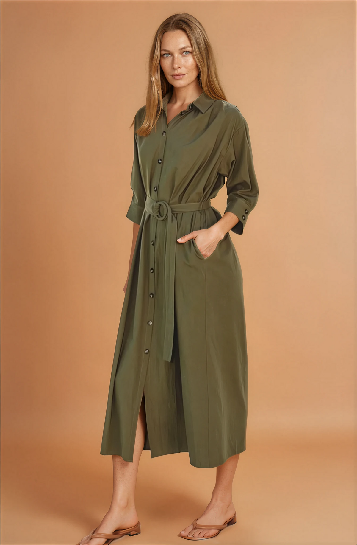 Olive Buckle Midi