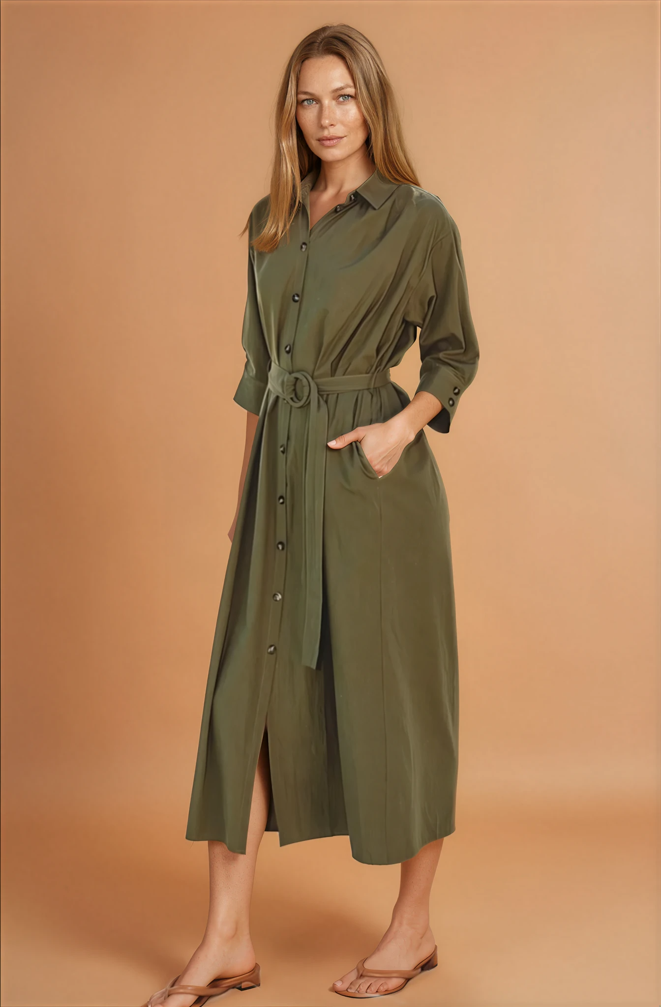Olive Buckle Midi