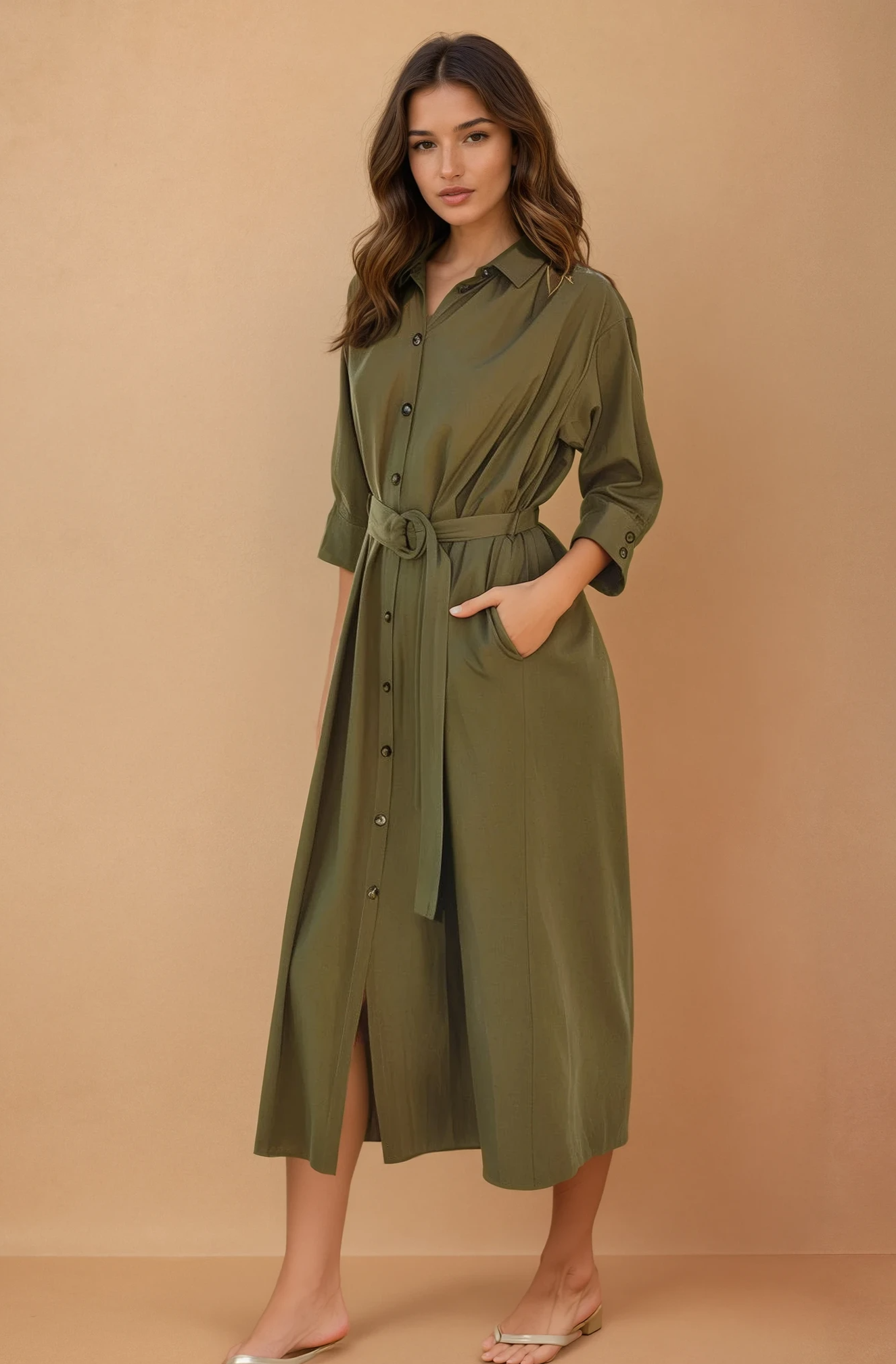 Olive Buckle Midi