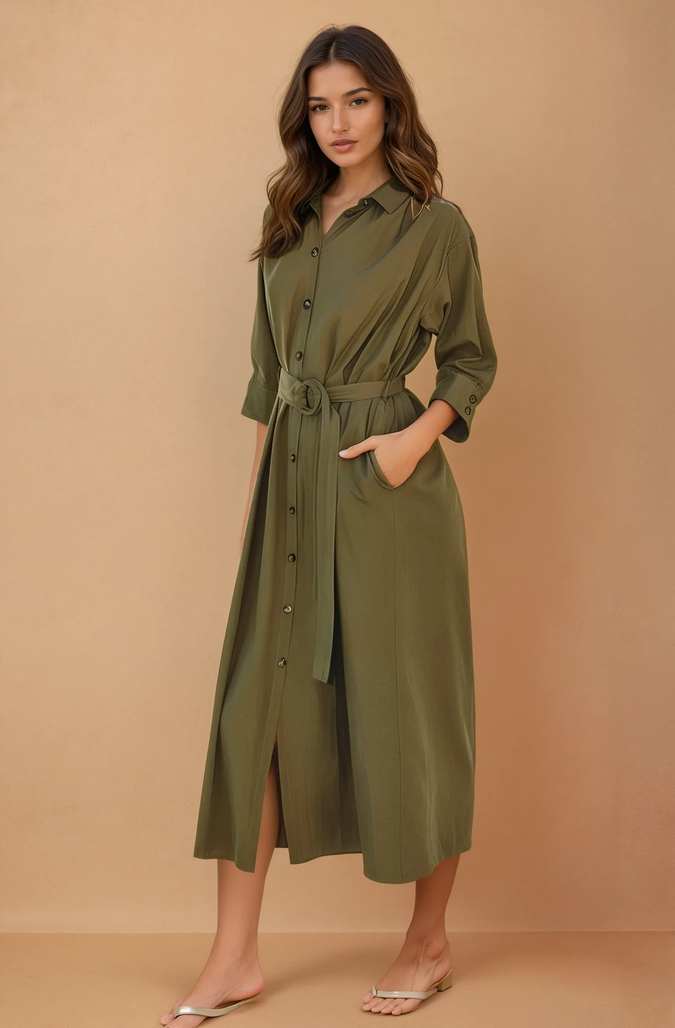 Olive Buckle Midi