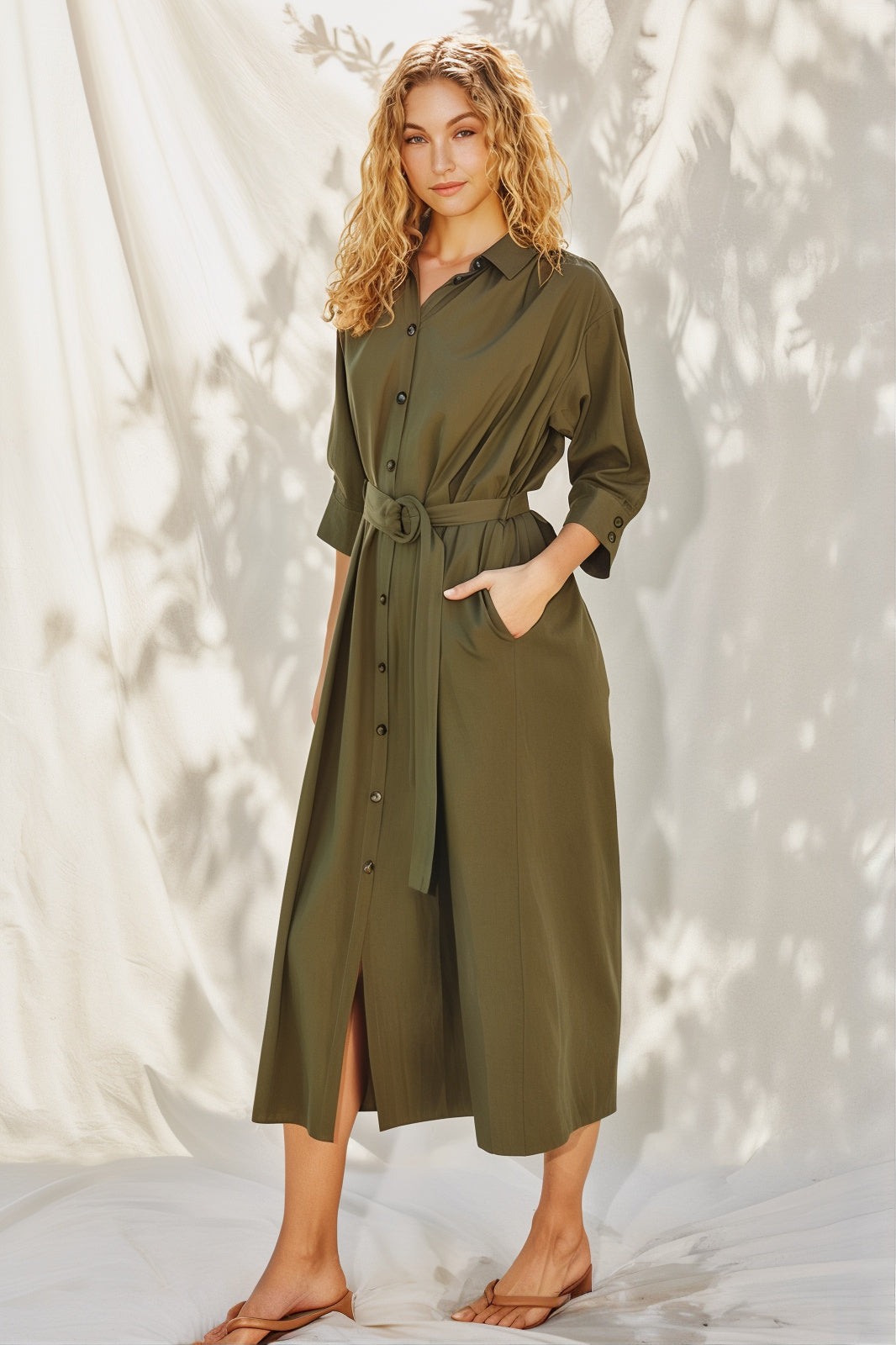 Olive Buckle Midi