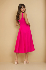 Rasberry Scoop Back Midi Dress