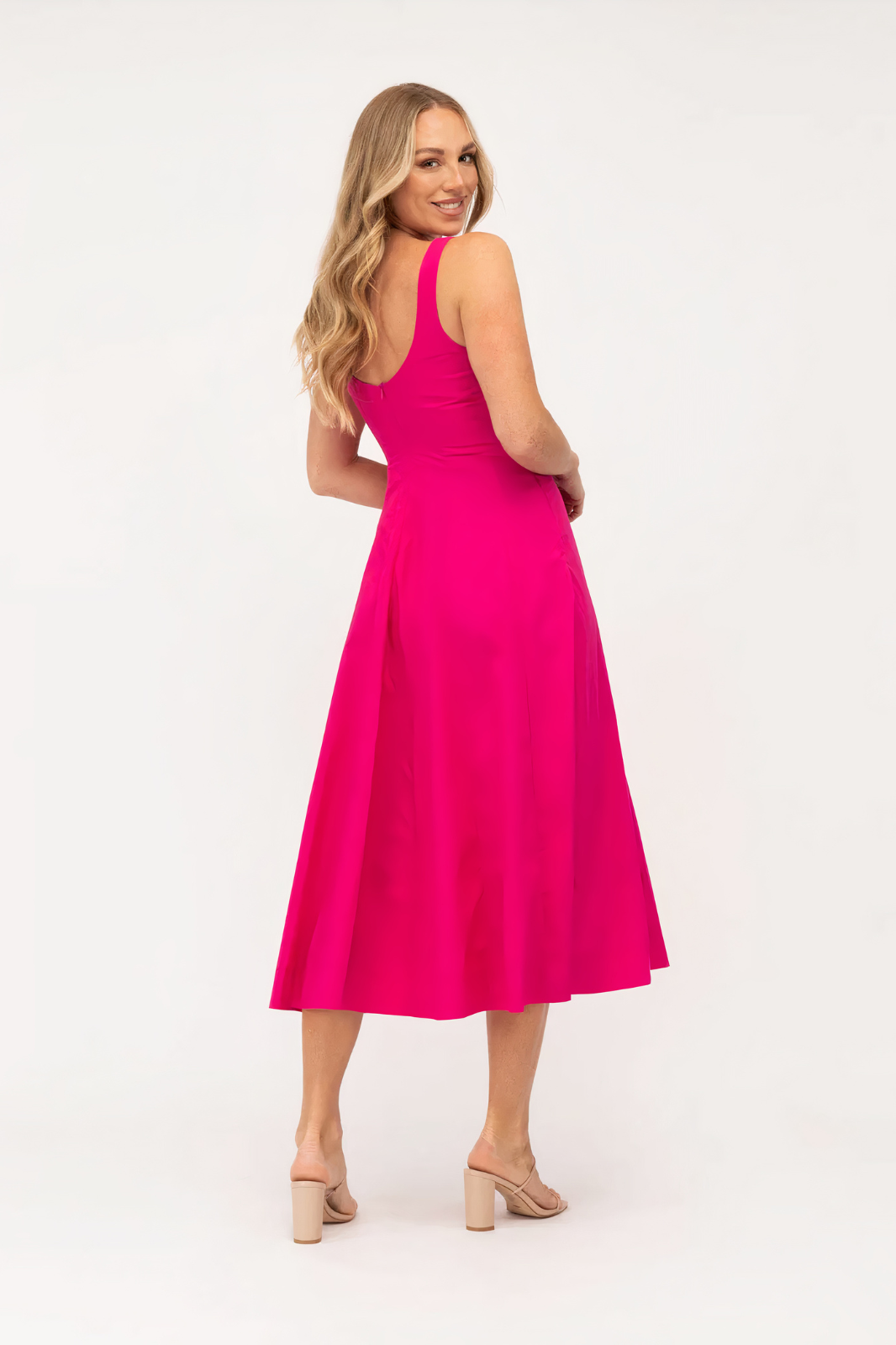 Rasberry Scoop Back Midi Dress