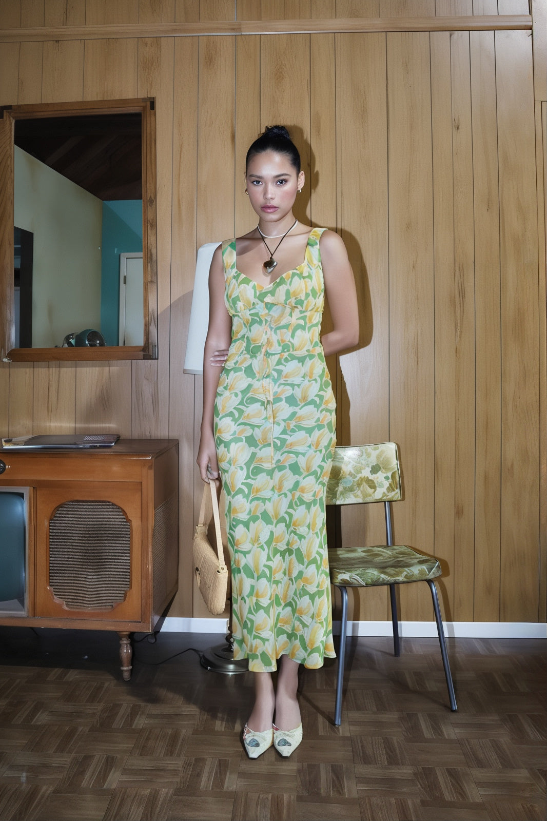 Jen Floral Chiffon Lace Up Maxi Dress