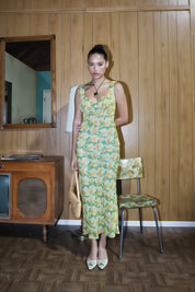 Jen Floral Chiffon Lace Up Maxi Dress