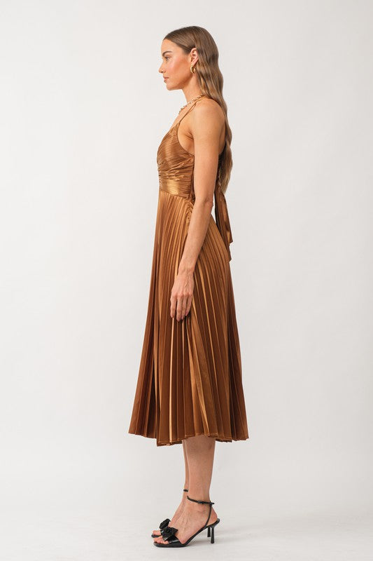 Sofie Bronze Pleated Midi Dress
