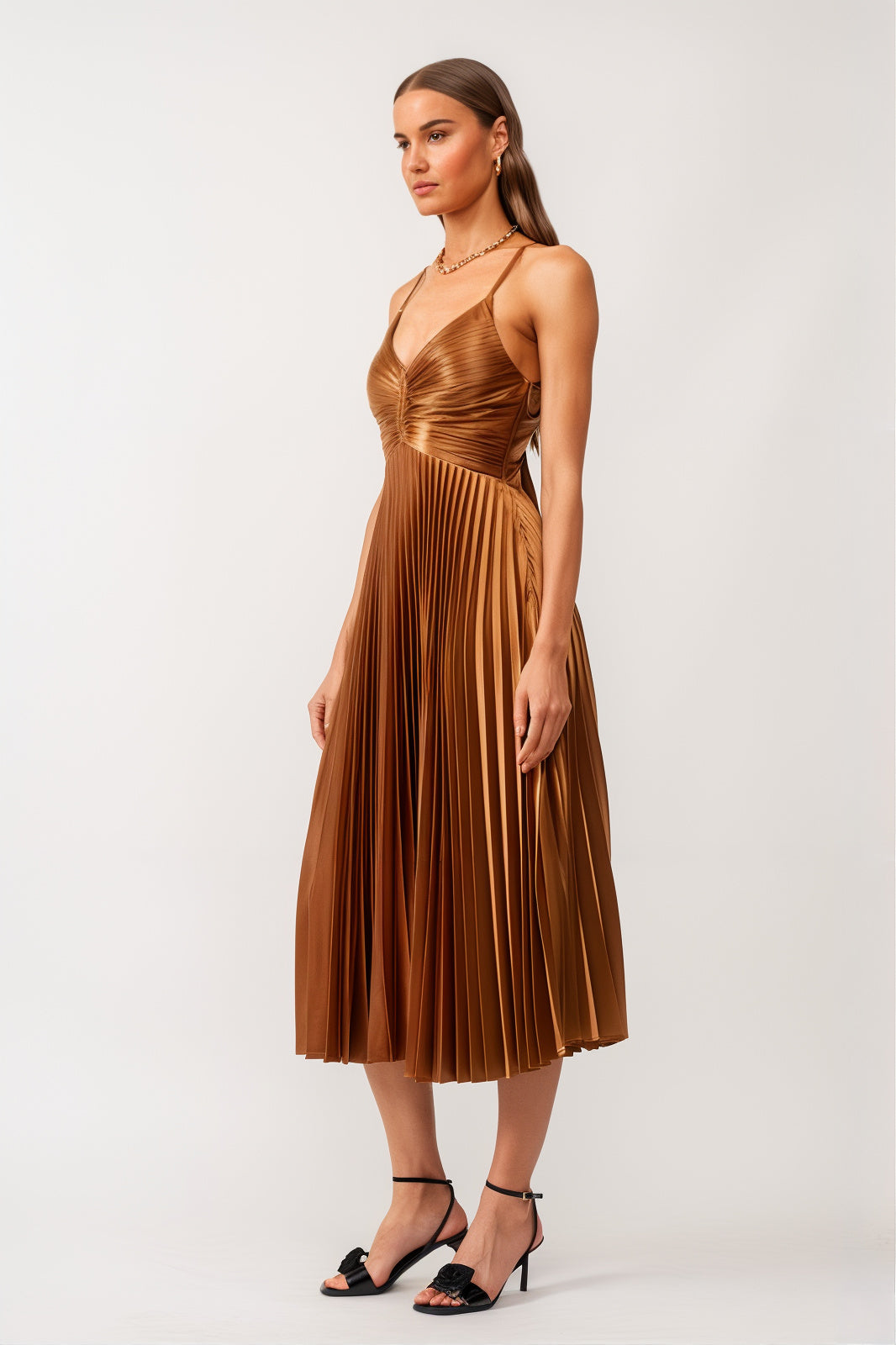 Sofie Bronze Pleated Midi Dress