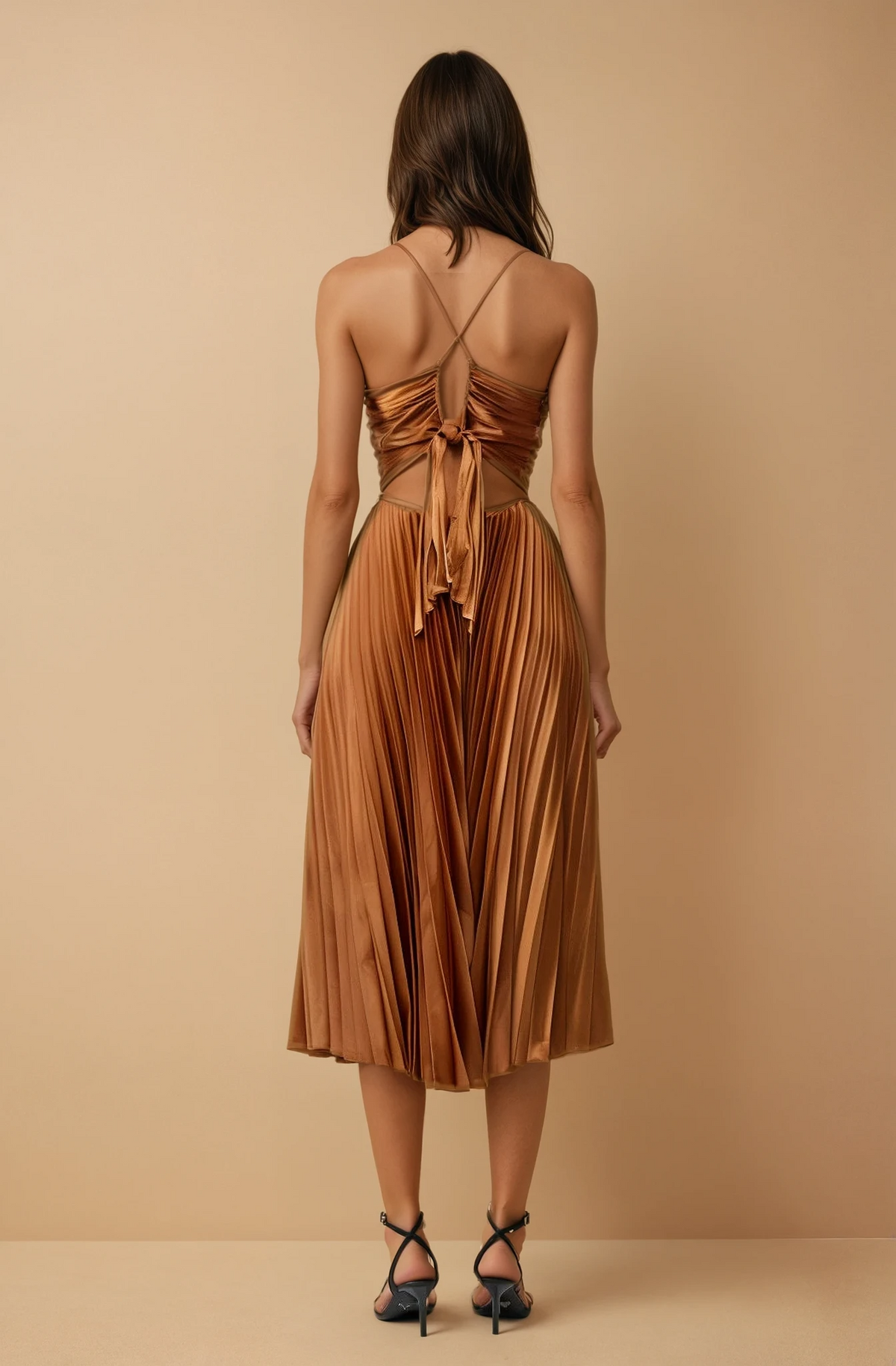 Sofie Bronze Pleated Midi Dress