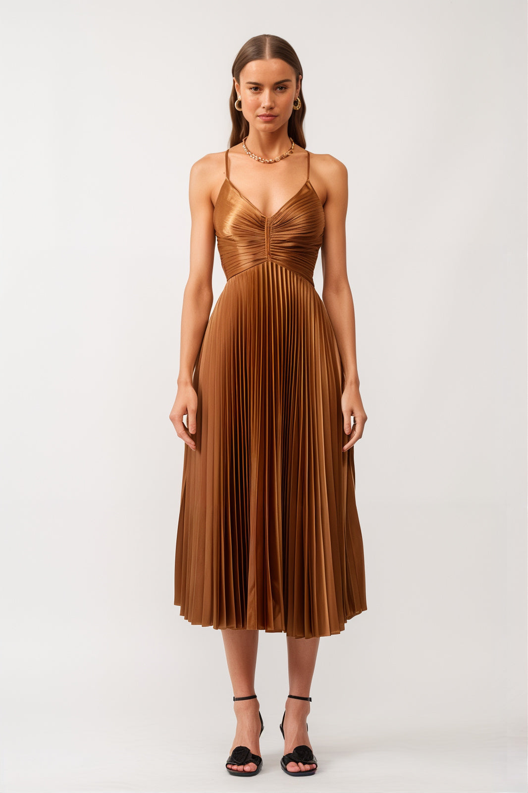 Sofie Bronze Pleated Midi Dress