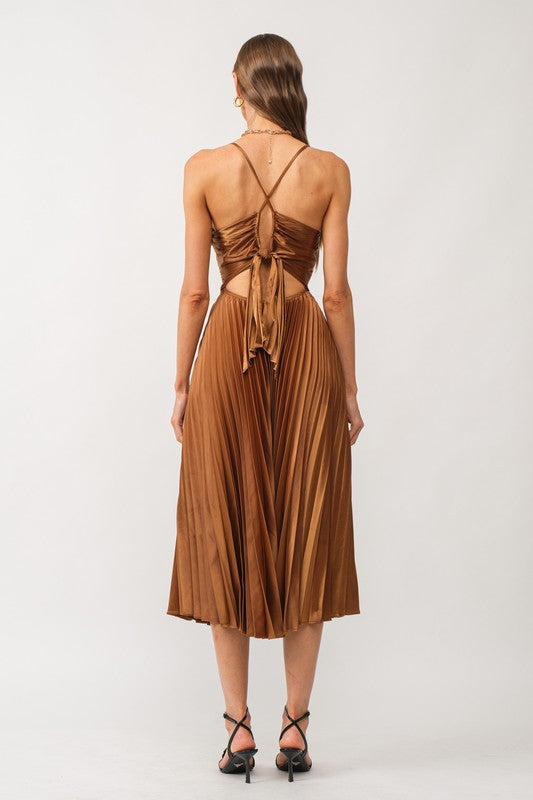 Sofie Bronze Pleated Midi Dress