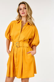 Elia Mustard Puff Sleeve Dress