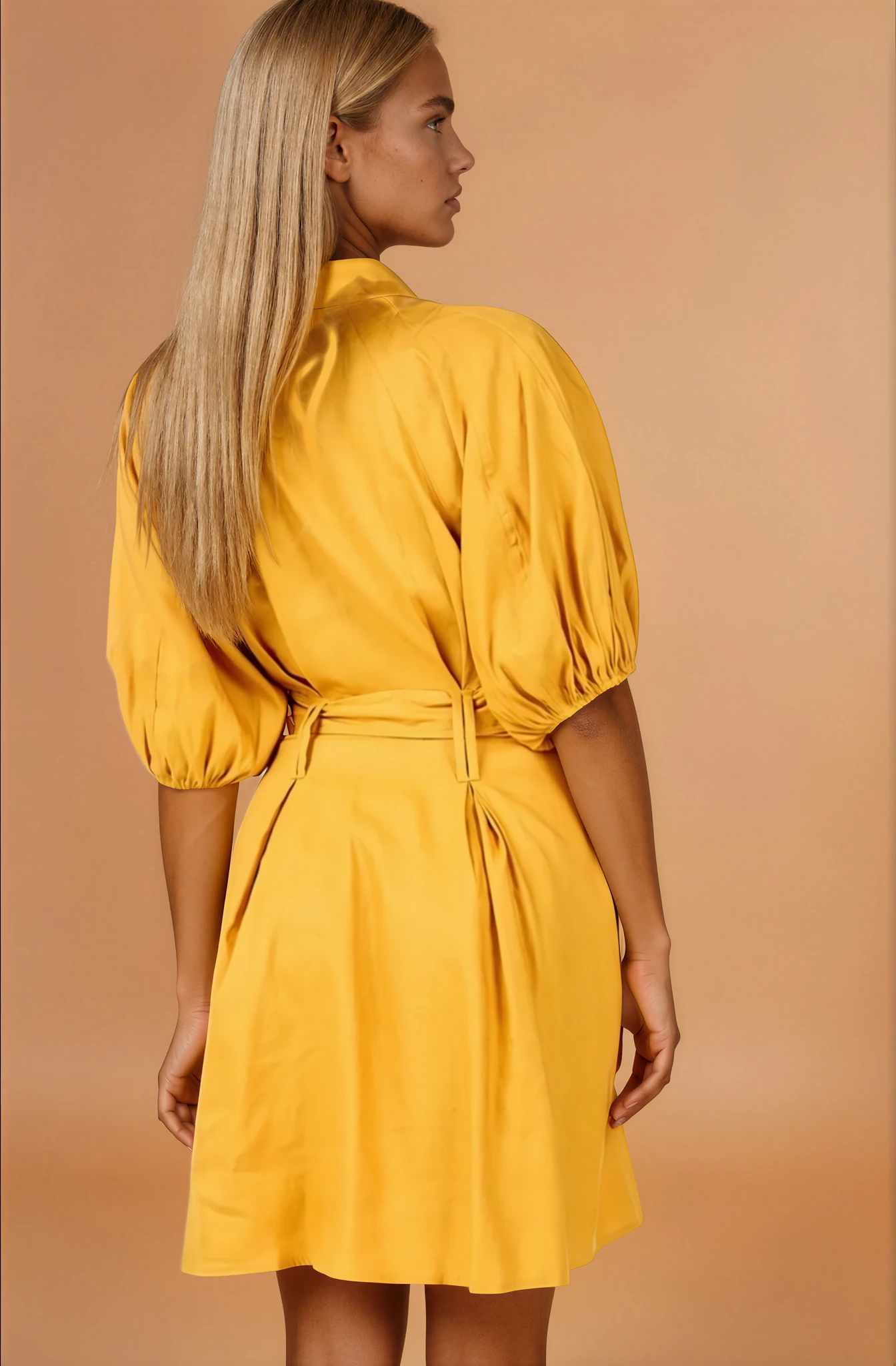 Elia Mustard Puff Sleeve Dress