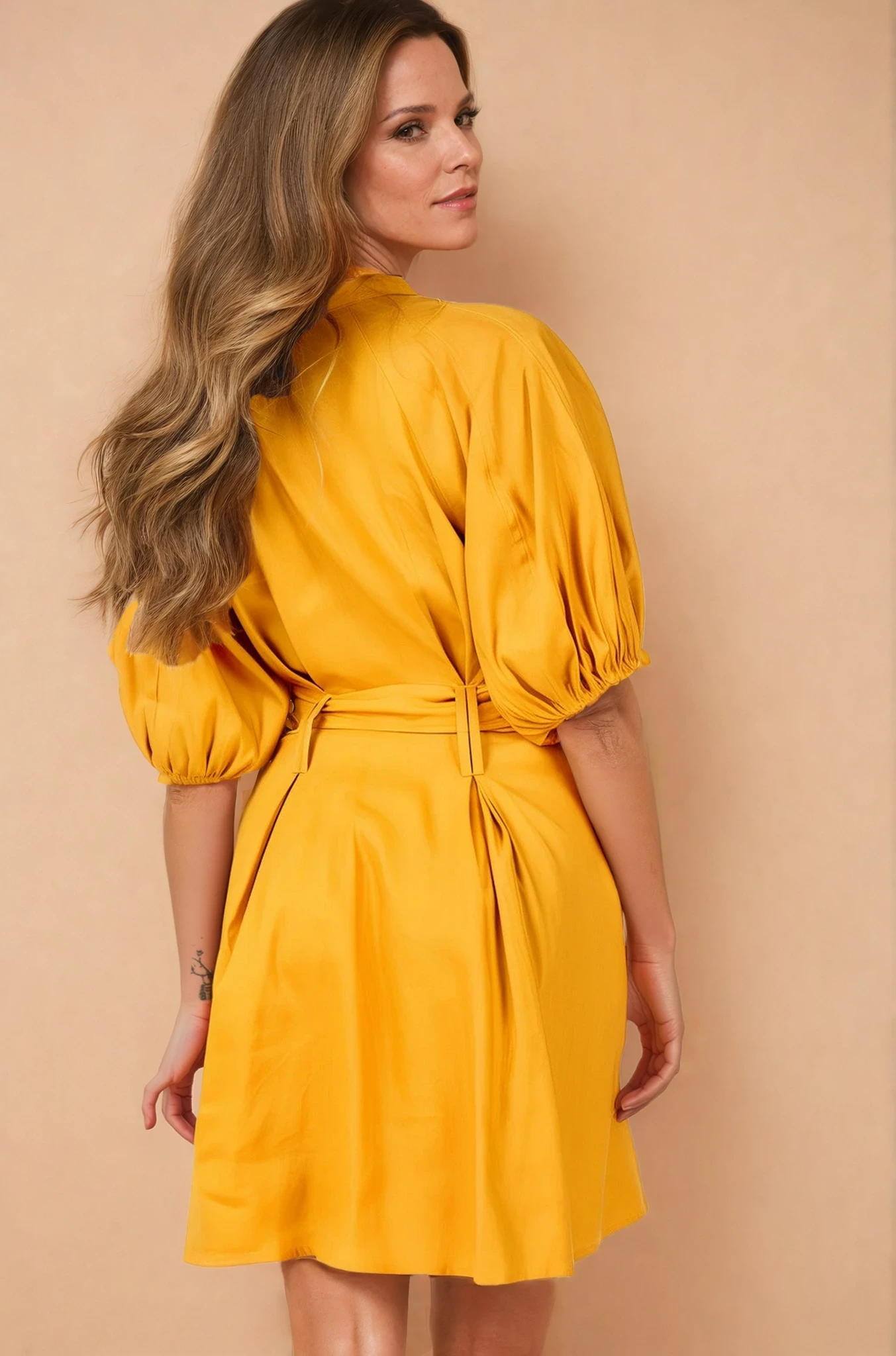 Elia Mustard Puff Sleeve Dress