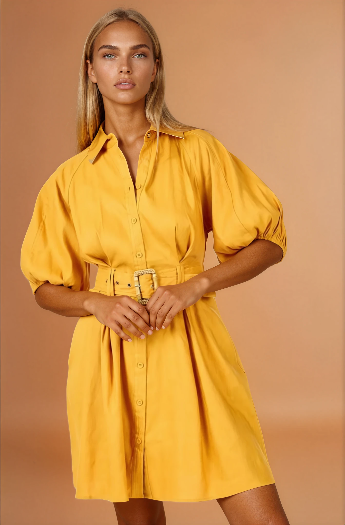 Elia Mustard Puff Sleeve Dress