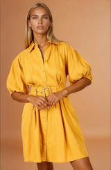Elia Mustard Puff Sleeve Dress