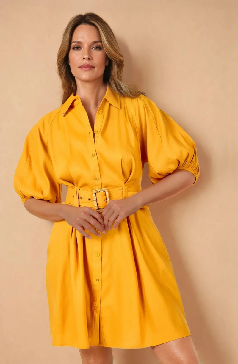 Elia Mustard Puff Sleeve Dress