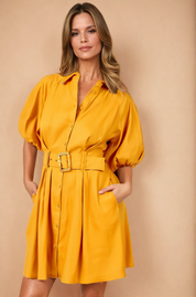 Elia Mustard Puff Sleeve Dress