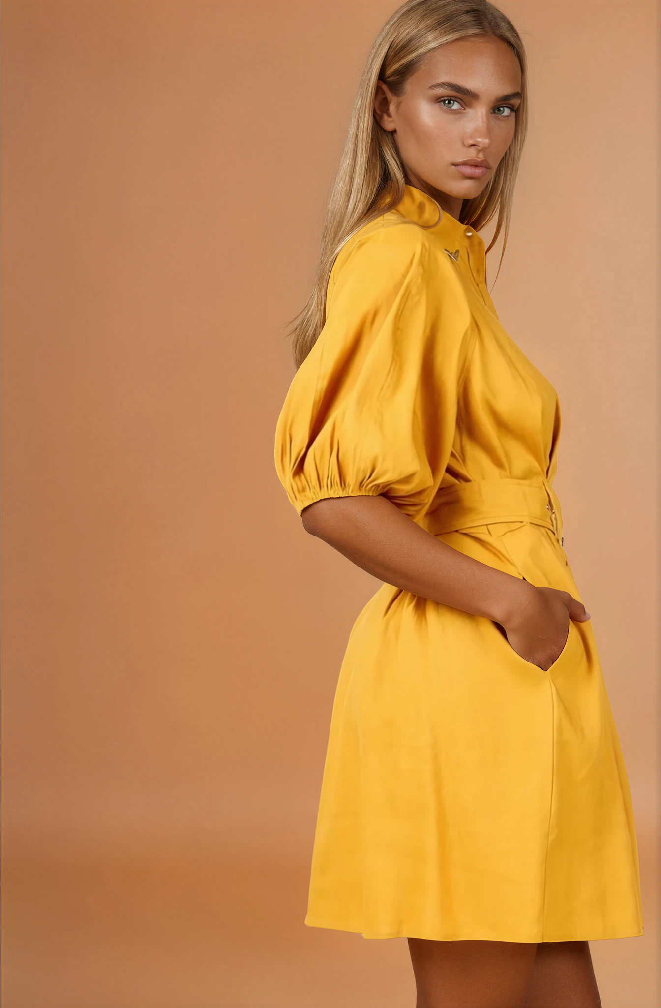Elia Mustard Puff Sleeve Dress
