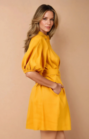 Elia Mustard Puff Sleeve Dress