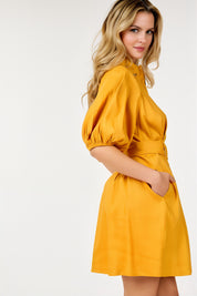 Elia Mustard Puff Sleeve Dress