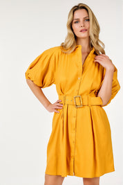 Elia Mustard Puff Sleeve Dress