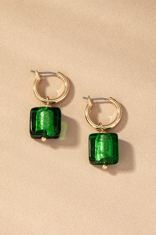Green Square Murano Earings