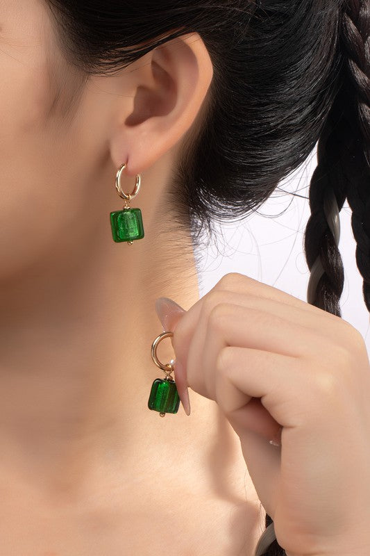 Green Square Murano Earings