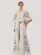 Sue Embroidered Beige Pants