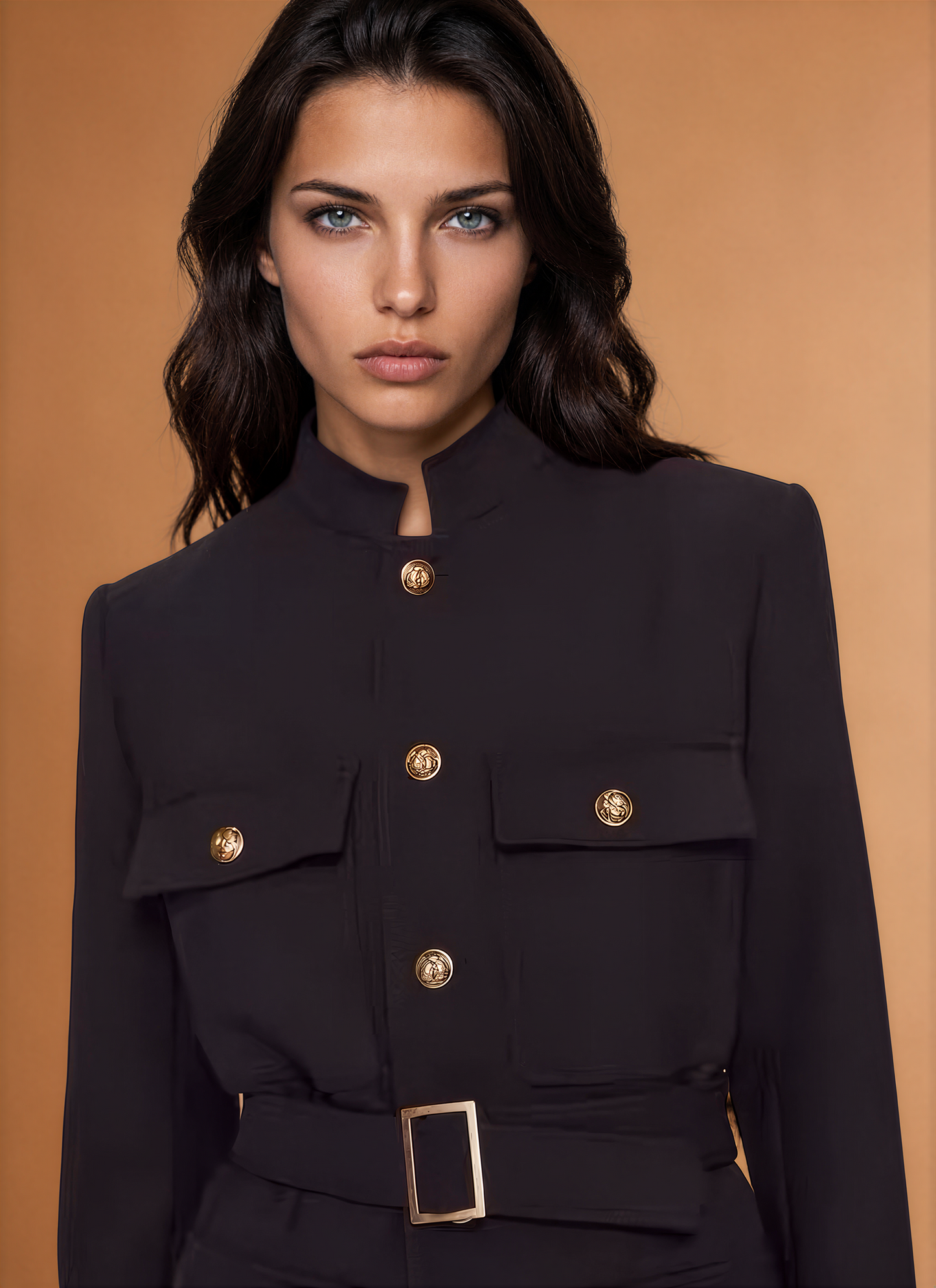 Gold Button Belted Blazer