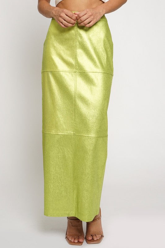 Green Metallic Maxi Skirt