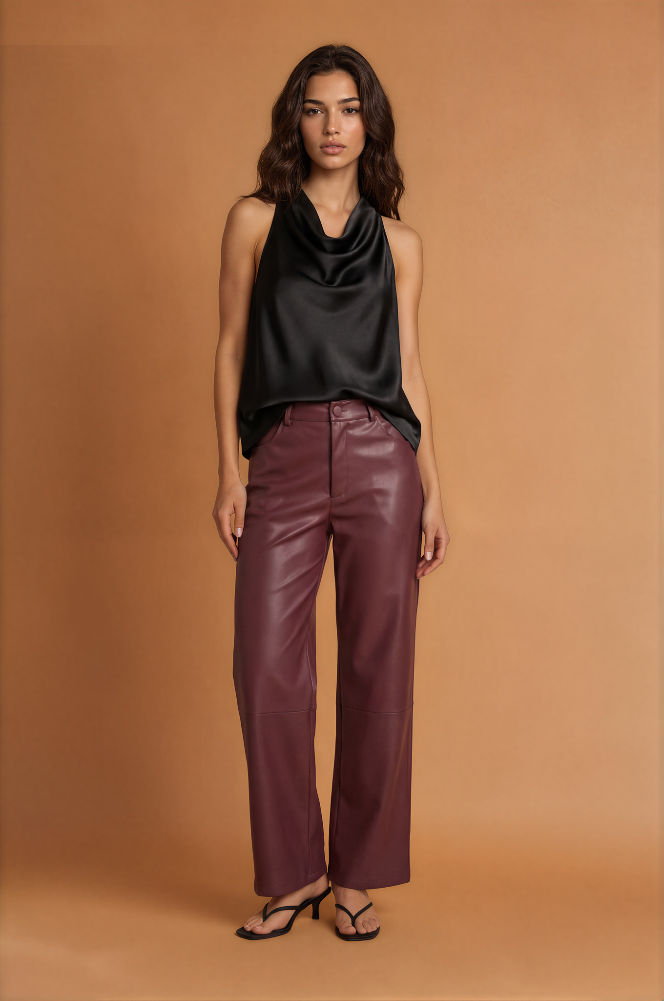 Rouge High Waist Wide Leg Faux Leather Pants