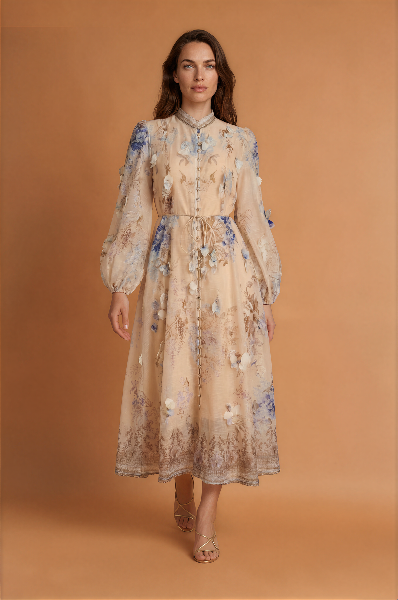 Long Sleeve Printed Button Down Dress