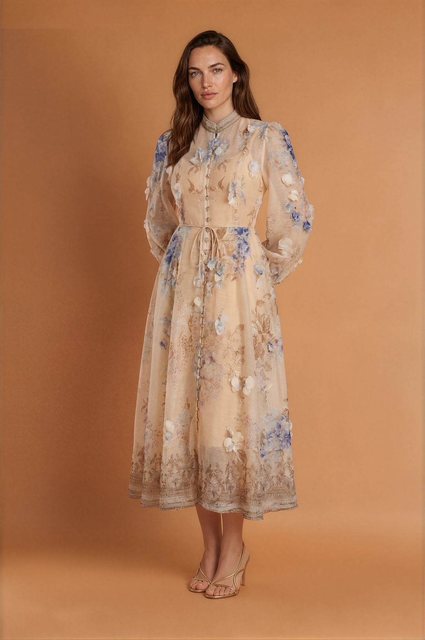 Long Sleeve Printed Button Down Dress