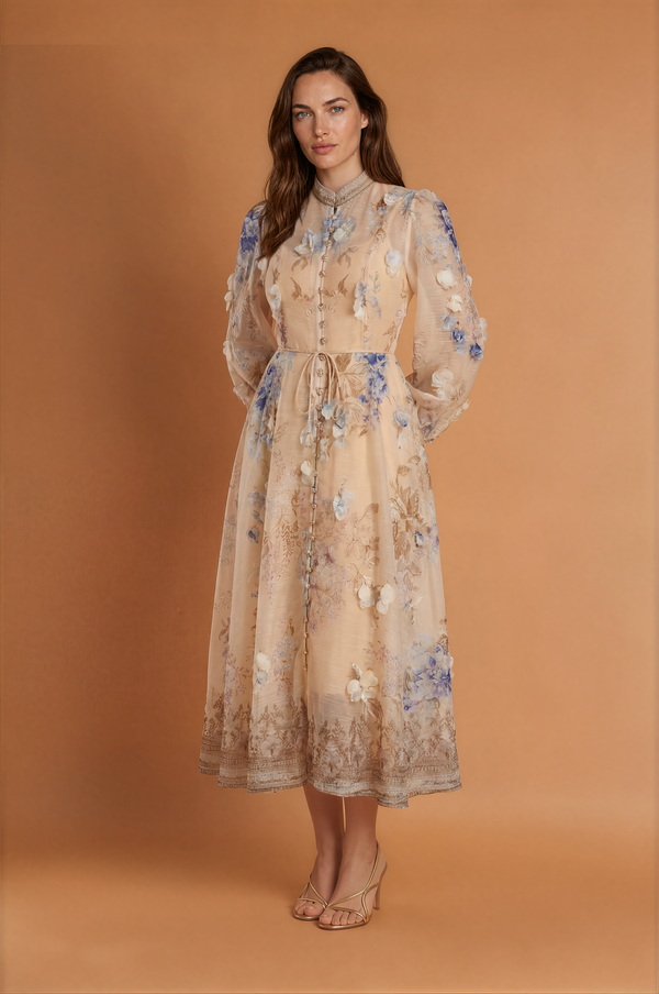 Long Sleeve Printed Button Down Dress