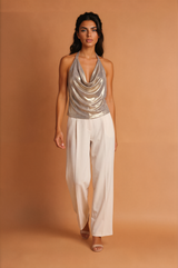 Metallic Draped Halter Top