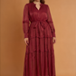 Elara Cinched Multi Layer Pleated Maxi Dress