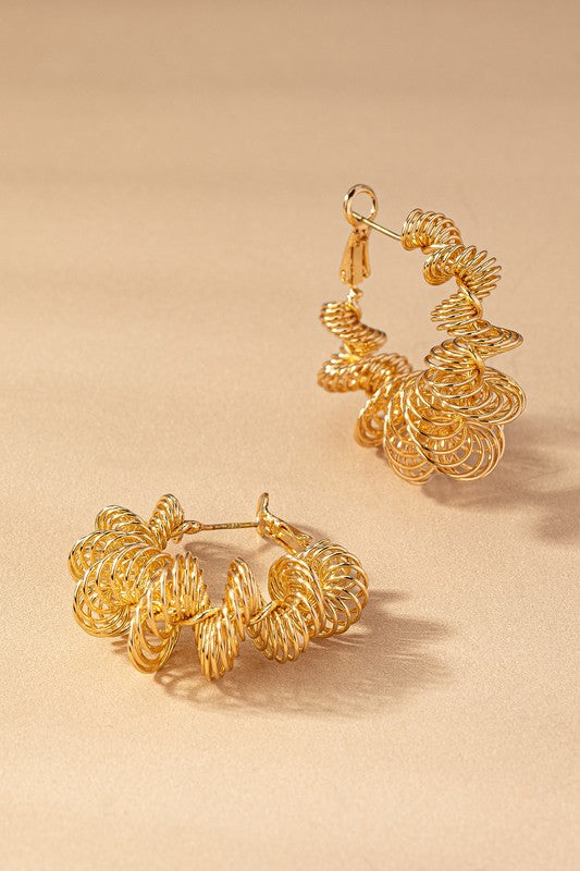 Brass tapered twisted coil hoop earrings