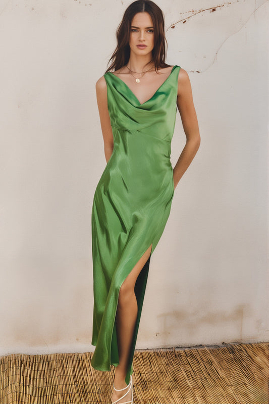 Ibiza Green Satin Dress