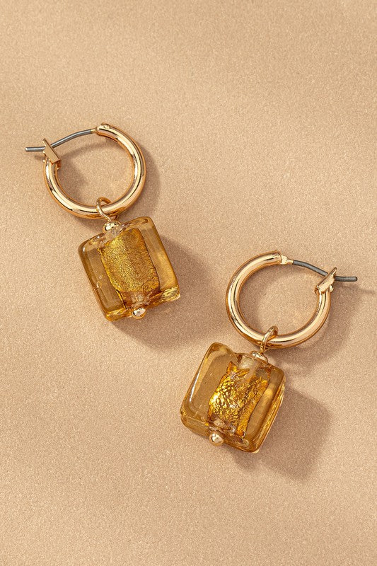 Gold Square Murano Earings