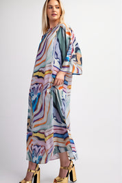 Tuscan Boat Neck Printed Maxi Dress