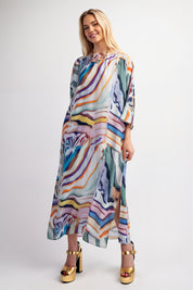 Tuscan Boat Neck Printed Maxi Dress