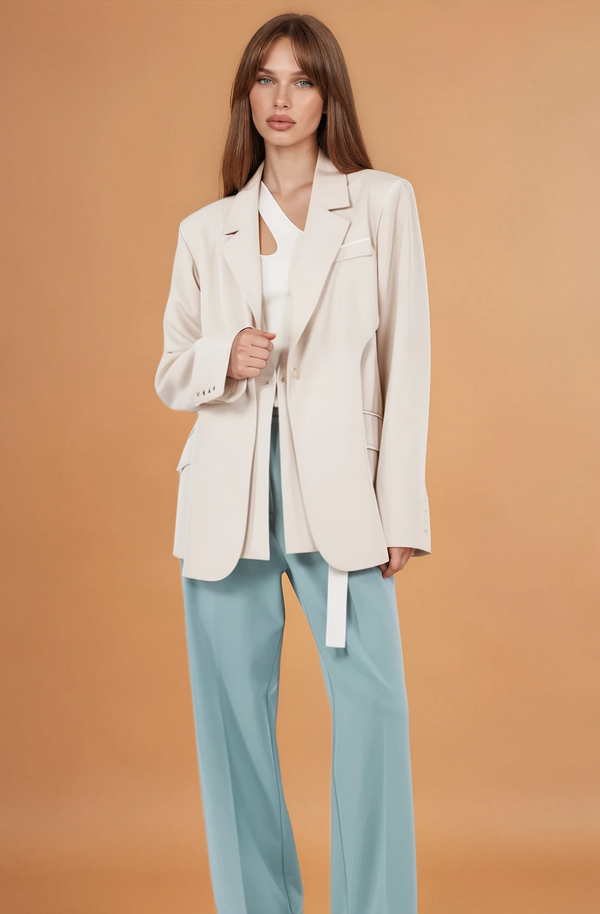 Sand Lapel Blazer with Trim