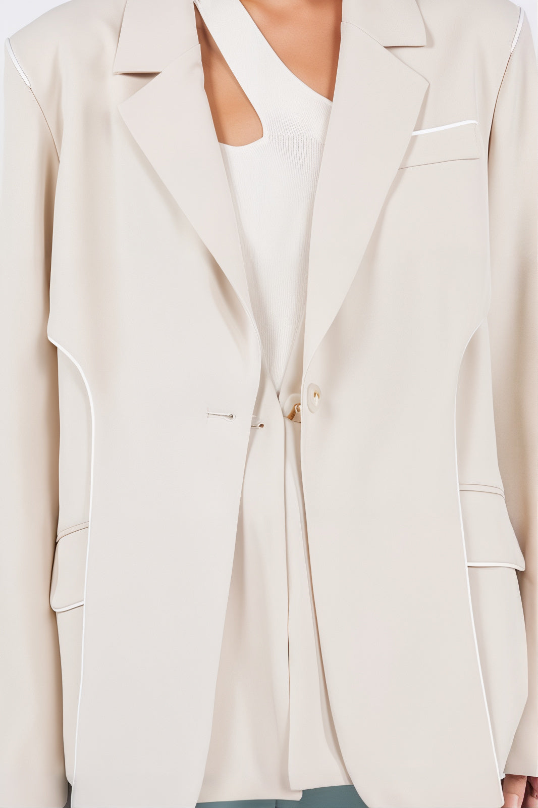 Sand Lapel Blazer with Trim